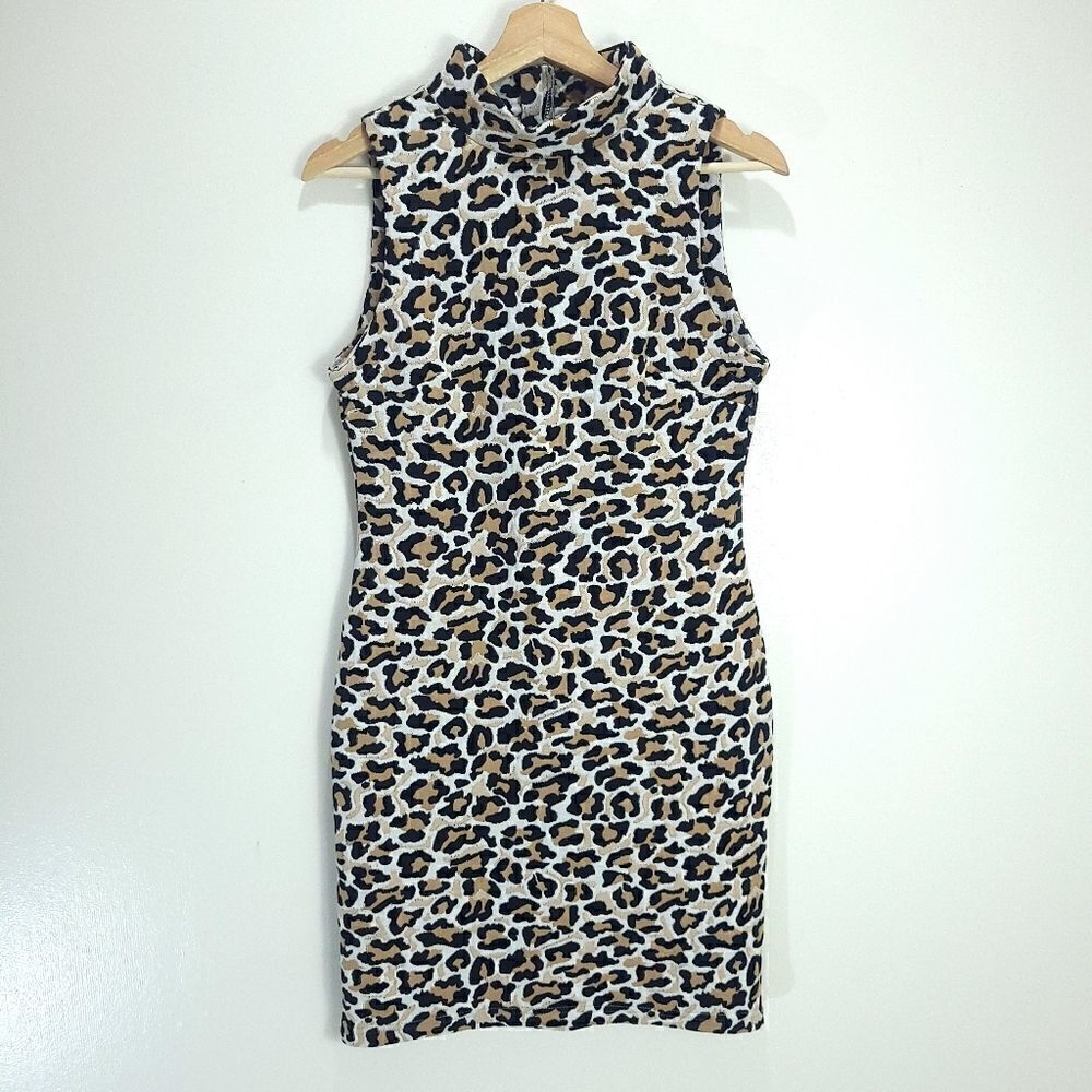Lord & Taylor Design Lab Leopard Print Mock Neck Sheath Dress